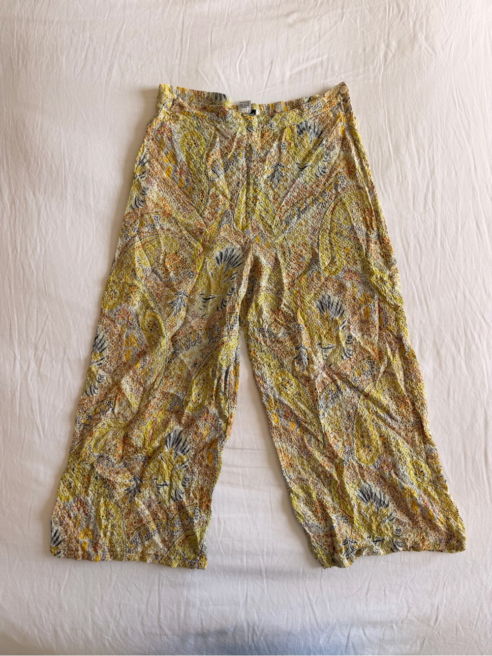 Citron 100% Silk Yellow Floral Pants - Picture 5 of 11